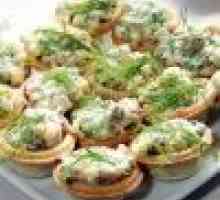 Салат в тарталетках з грибами і солоними огірочками